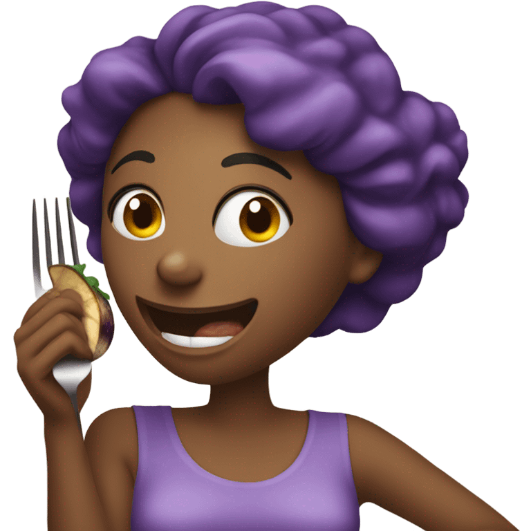 Woman eating eggplant emoji