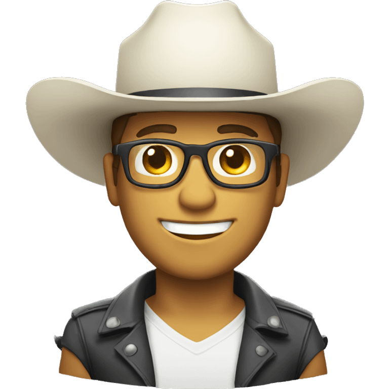 Smile rancher with glasses and white cowboy hat emoji