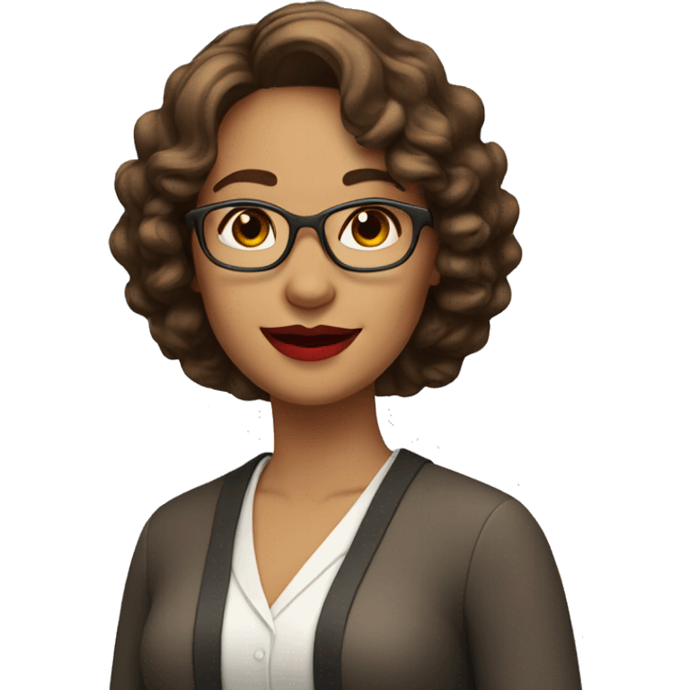 smiling women teacher , red lips, brown short hair  emoji