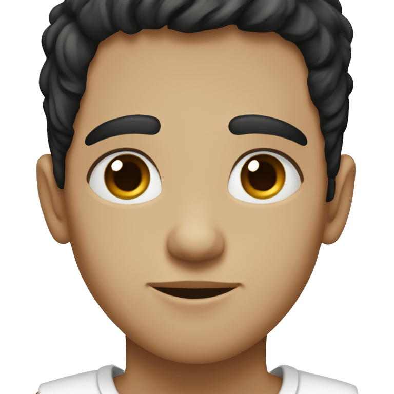 a boy with black hair and brown eyes an culy hair and white skin emoji