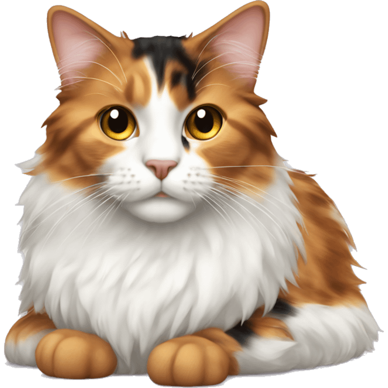 calico cat on a fluffy white bed  emoji