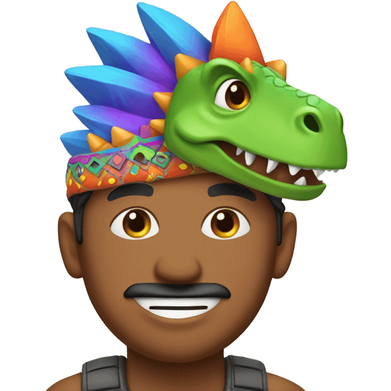 Indian man wearing a dinosaur hat emoji