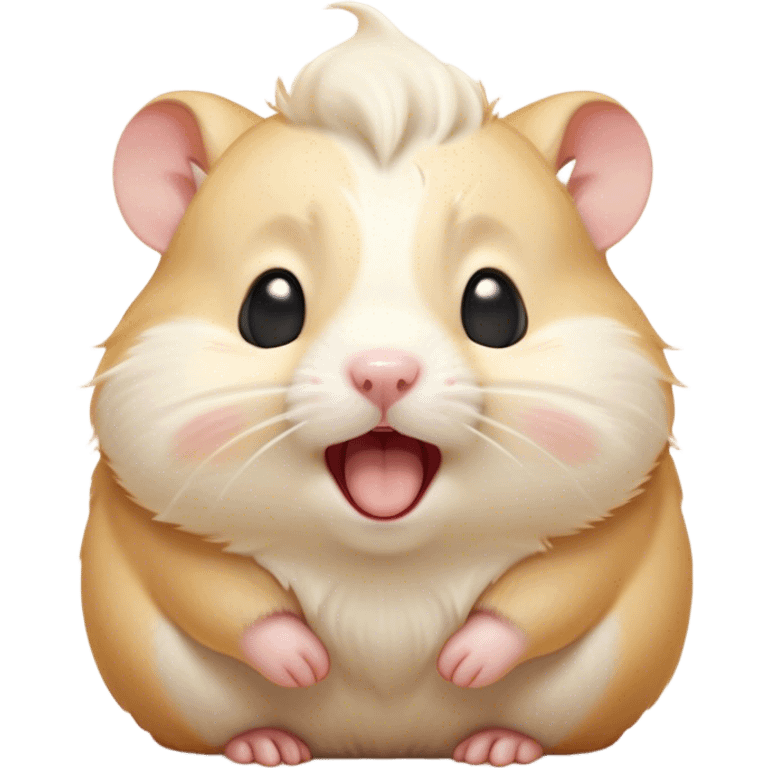 Cinematic Cute Yawning Cream Hamster Portrait Emoji, Head tilted slightly with a dramatic, wide-open yawn, showcasing a soft, pristine cream fur with tiny droopy ears, round dark eyes barely open in drowsy contentment, Simplified yet irresistibly adorable features, highly detailed, glowing with a soft, cozy glow, high shine, relaxed yet expressive, stylized with a touch of whimsy, bright and endearing, soft glowing outline, capturing the essence of a sleepy yet affectionate hamster, so drowsy it feels like it could stretch out of the screen and curl up for a nap! emoji