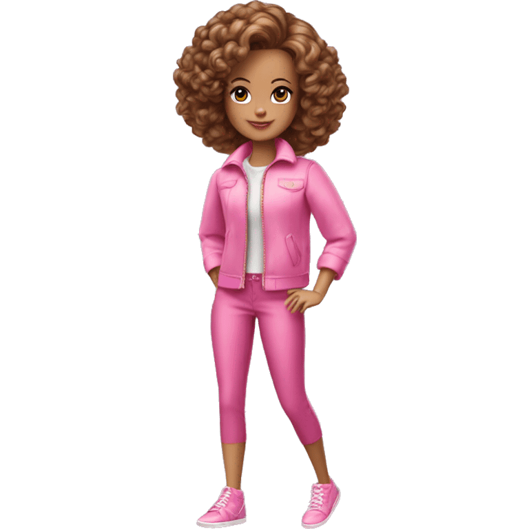 Curly Brown short hair barbie full body pink clouth emoji