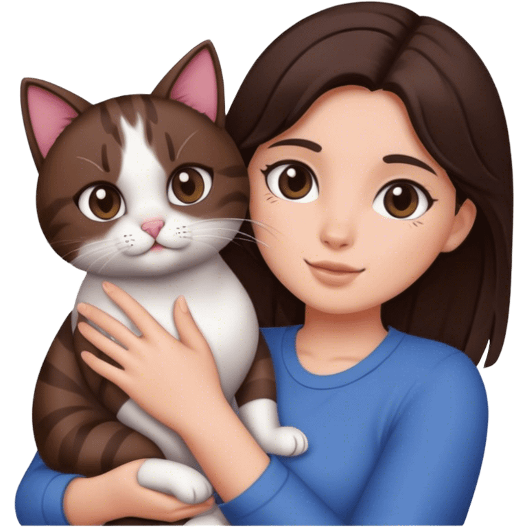 Brunette Girl holding cat emoji