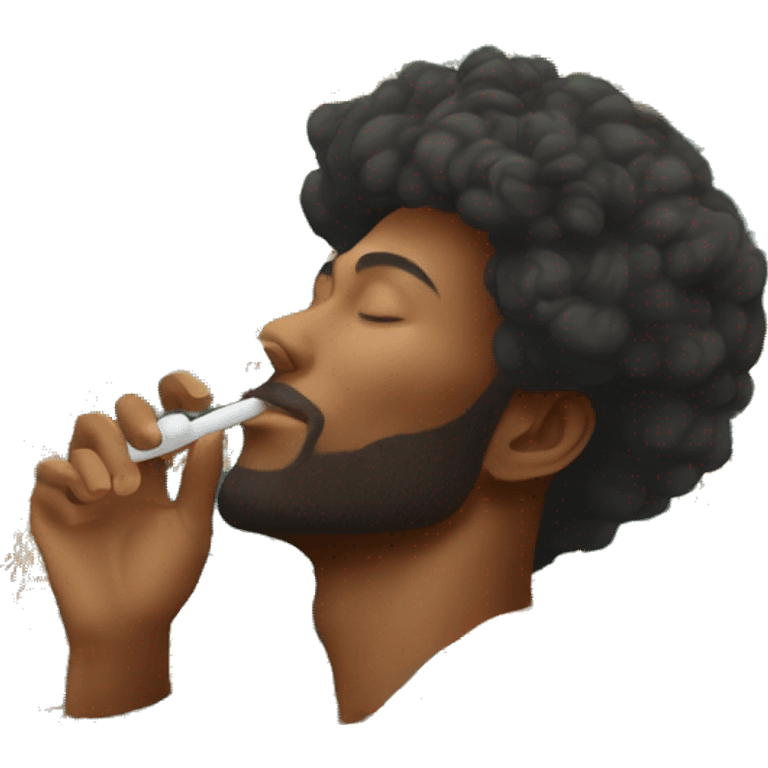 Person vaping wearing a colourful vibrant tropical patchwork of intricate vintage patterns, vape emoji