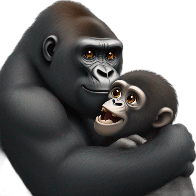 gorilla hugging a monkey emoji