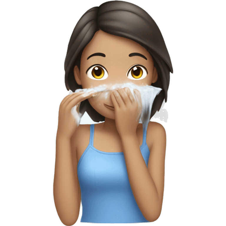 brunette girl washing her face emoji