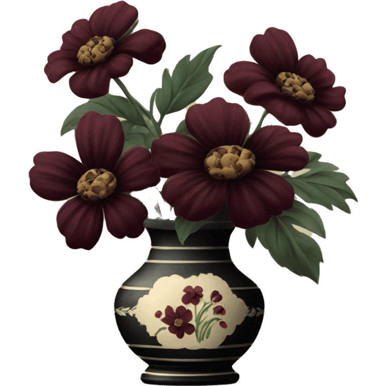 Vintage black and burgundy flowers in vase  emoji