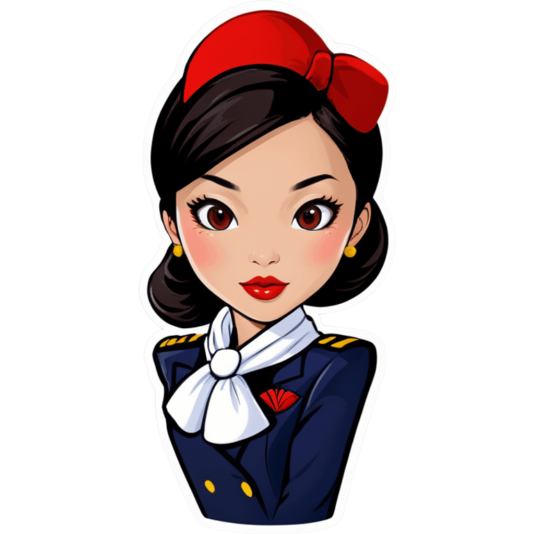 Flight attendant Asian red lips scarf emoji