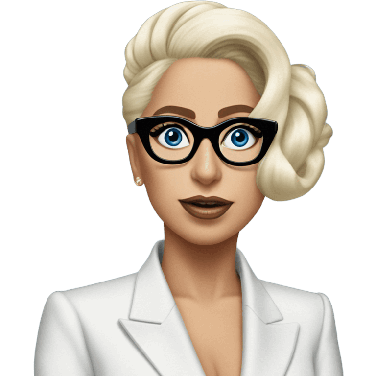 Lady gaga blue eyes black glasses classy updo  emoji