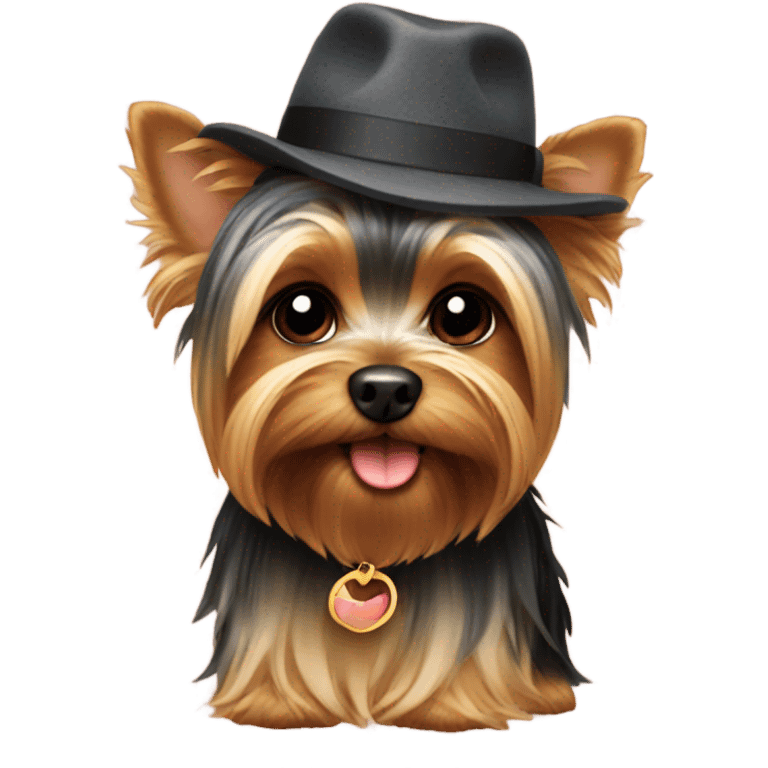 Yorkie wearing hat emoji