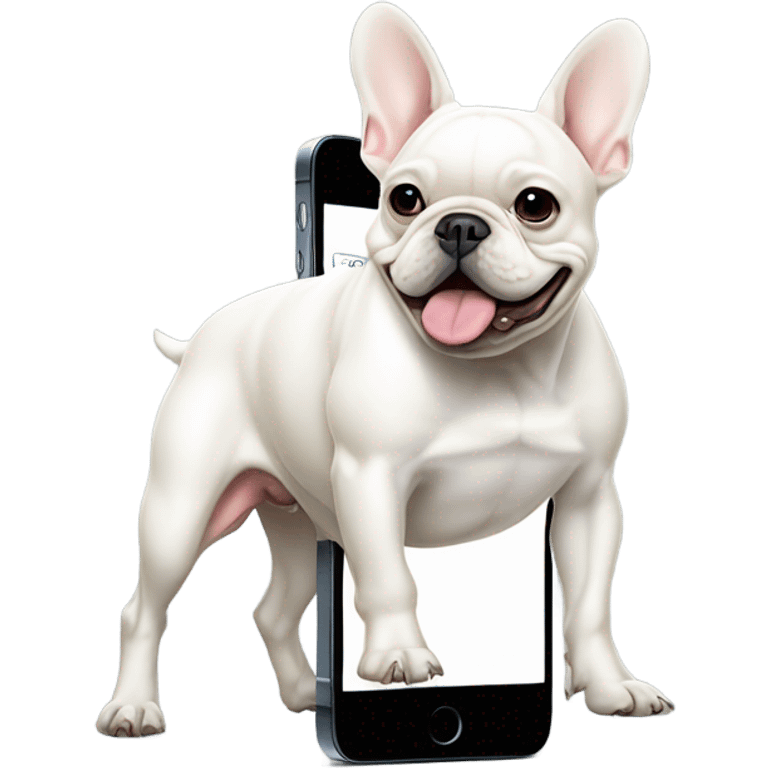 White French bulldog peeing on an iPhone  emoji