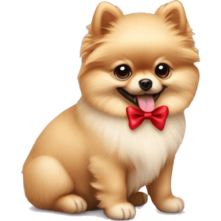 Pomeranian dog puppy with red bow collar emoji