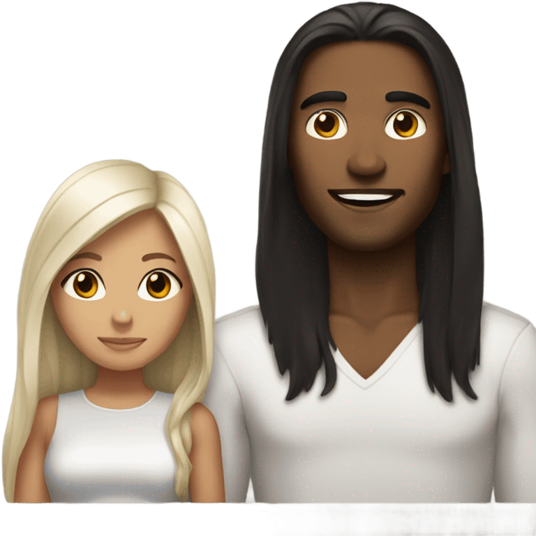 Brown skin black hair girl with white long haired brunette guy   emoji