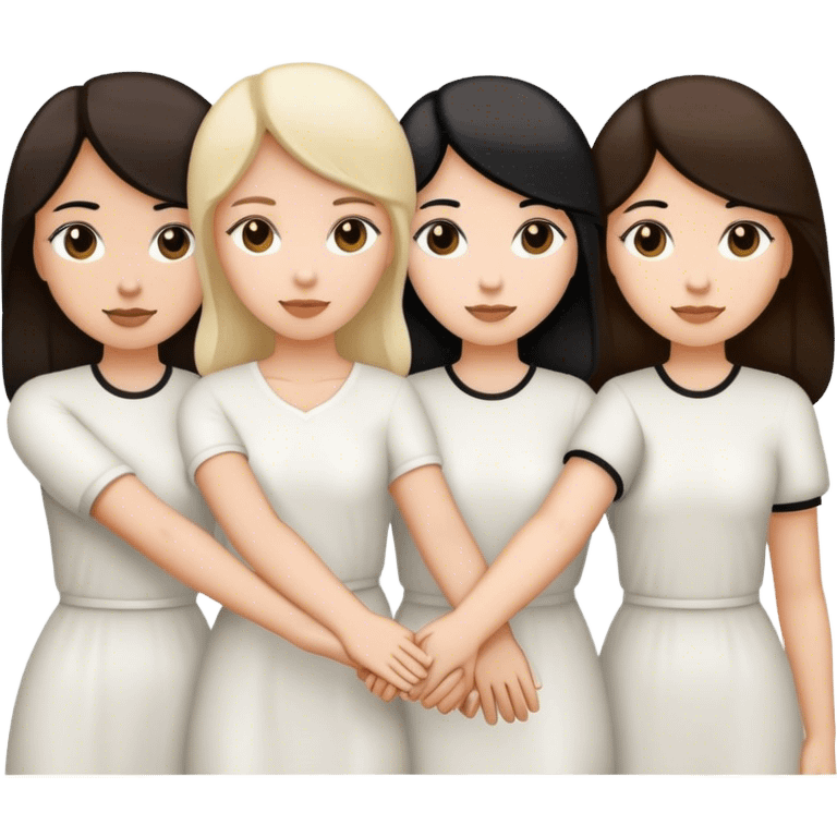 Three women holding hands, all white, one with dark blonde hair, one with black hair, and one with dark brown hair emoji