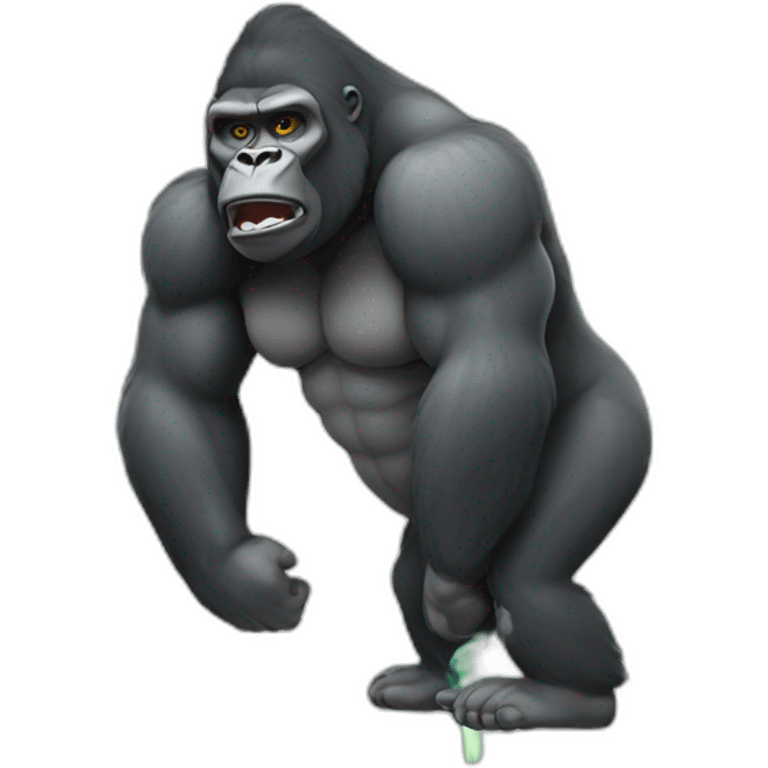 Gorilla body with fart explosion cloud behind him emoji