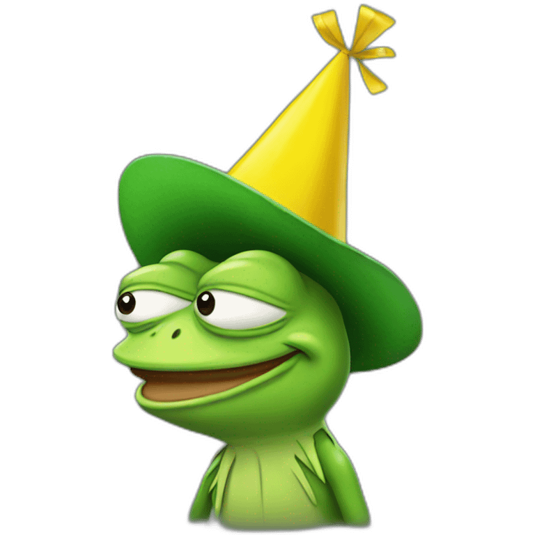 pepe the frog wearing a yellow party hat emoji