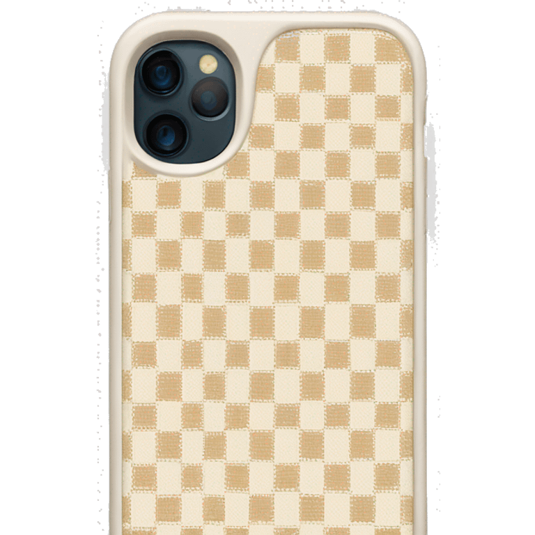 white iPhone 14 with beige checkered case emoji