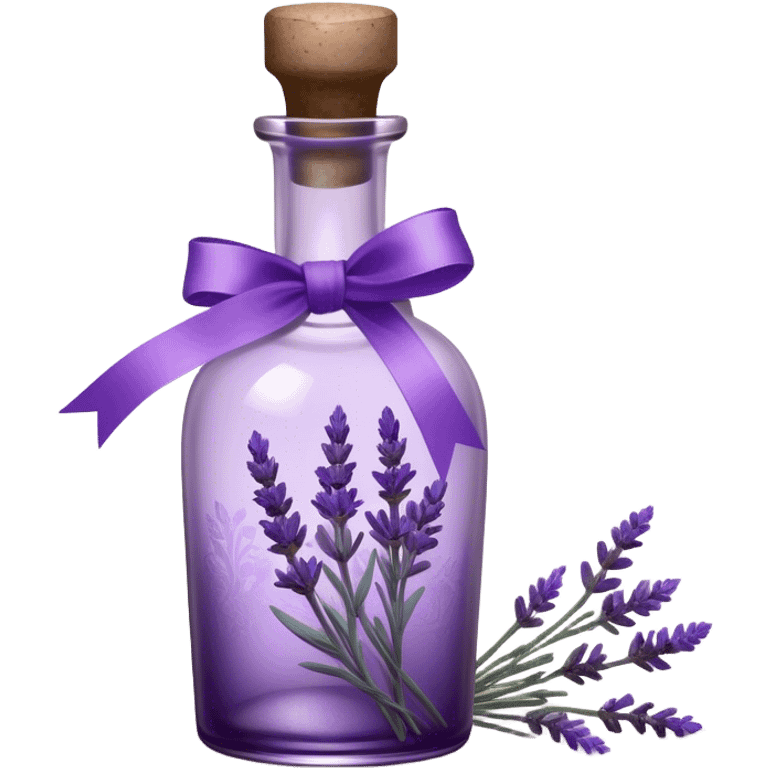 A vintage glass bottle, filled with delicate lavender stems in varying shades of soft lilac and deep aubergine, is adorned with a hand-dyed violet ribbon tied into a gentle bow. The light filters through the dusty glass, casting shadows of lavender sprigs onto the lace-covered surface, as if capturing a fleeting moment of serenity.






 emoji