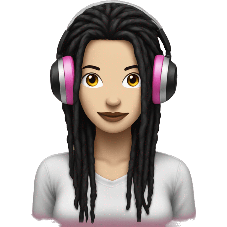 White woman with black dreadlocks and pink headphones, punk, grunge  emoji