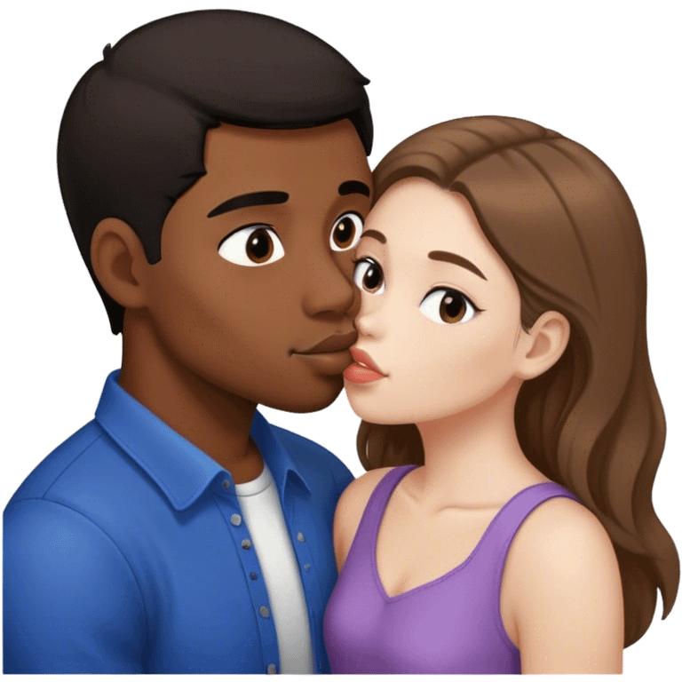 Light brown haired white girl kissing black haired Filipino man emoji