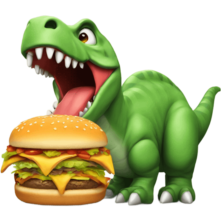 Dinosaur eating hamburger  emoji