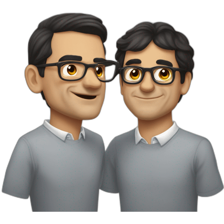 Pedro Sánchez with no glasses kissing to Carles Puigdemomt with glasses emoji