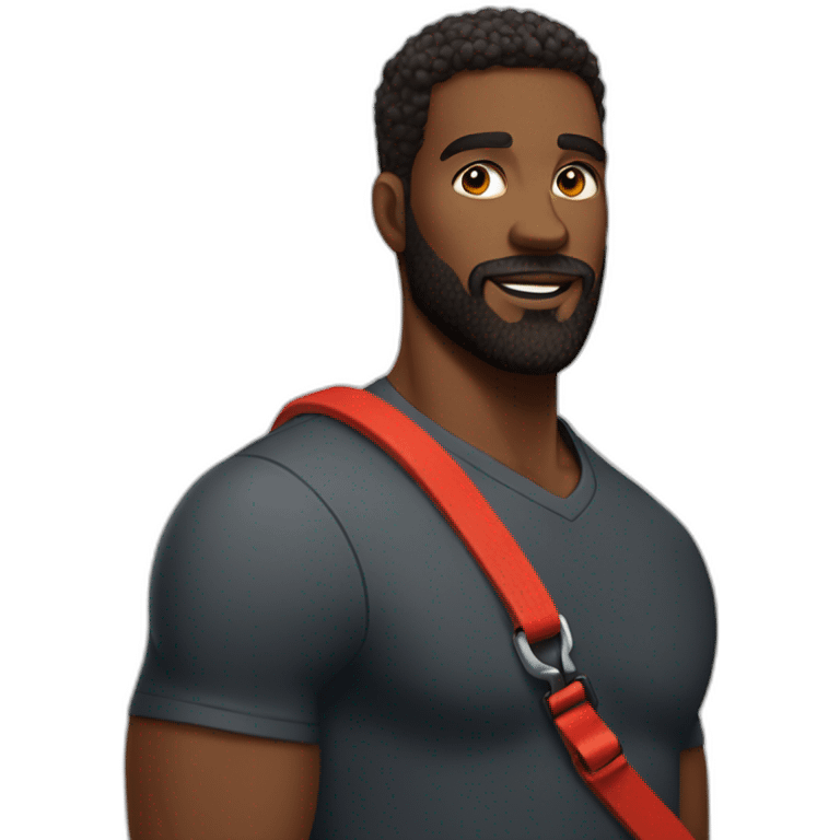 a handsome, black man in a  sporting a red beard,, holding it on a leash emoji