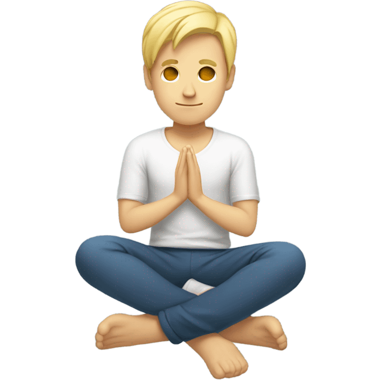 A man with blonde hair practicing yoga in the lotus pose, radiating serenity and focus emoji