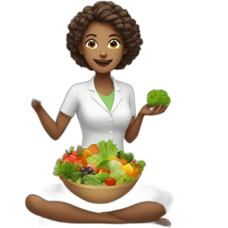 woman nutriologist with some healthy food emoji