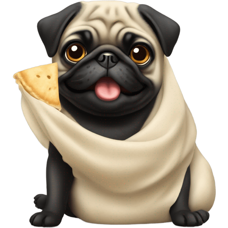 Black pug eating Chinese food dumplings  emoji