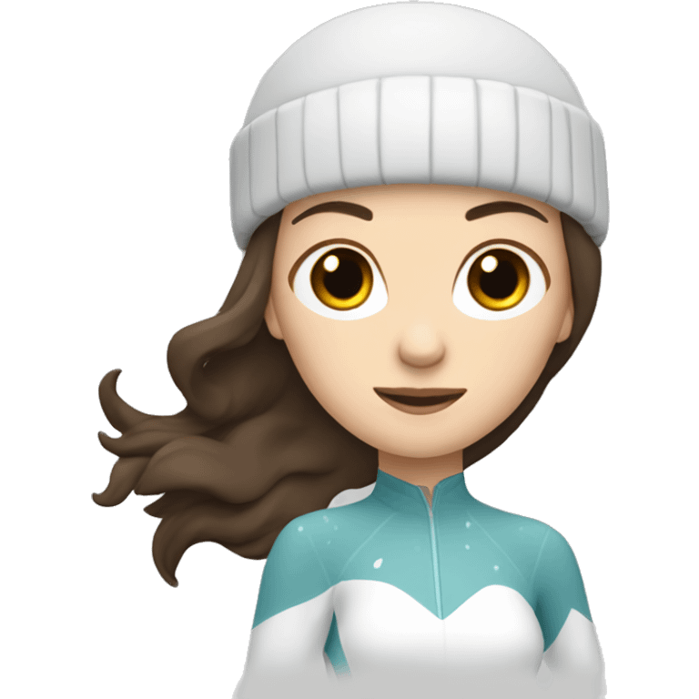 white woman with dark brown hair figure skating on ice emoji