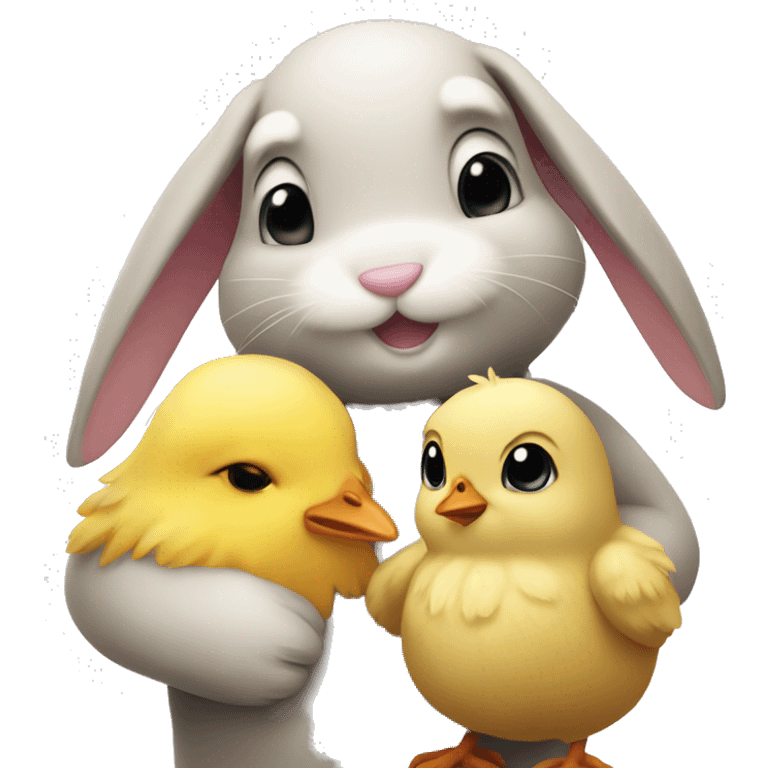 Bunny and chick hugging emoji