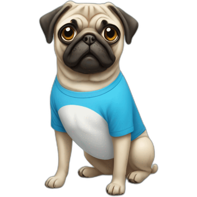 pug wearing a t-shirt emoji