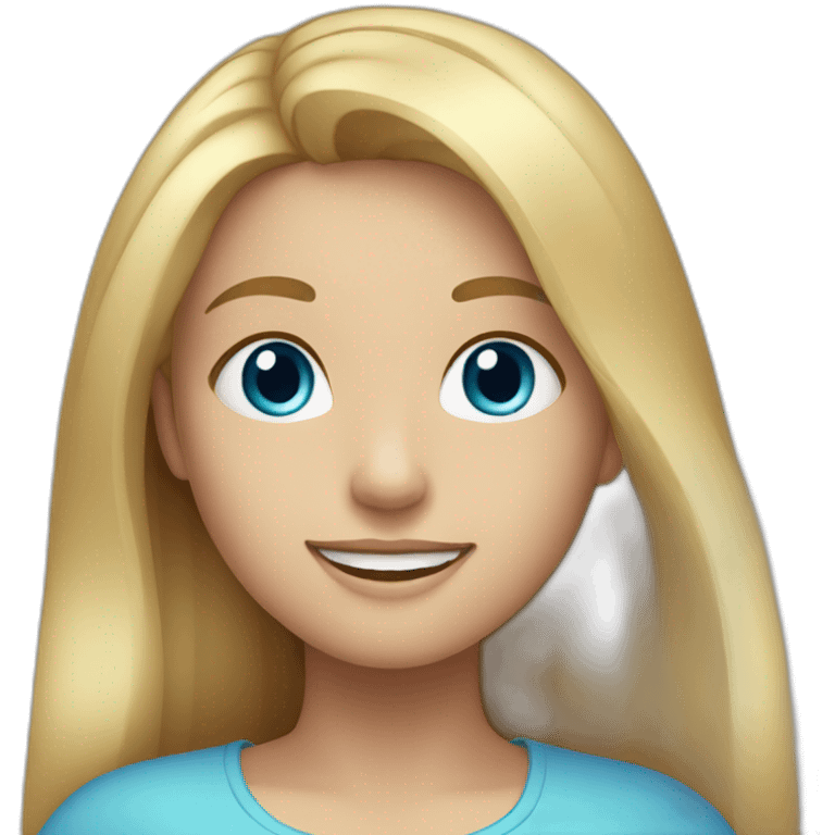 Girl with long blonde hair and blue eyes smiling  emoji