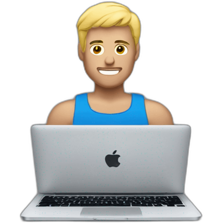 muscular blonde man on MacBook  emoji