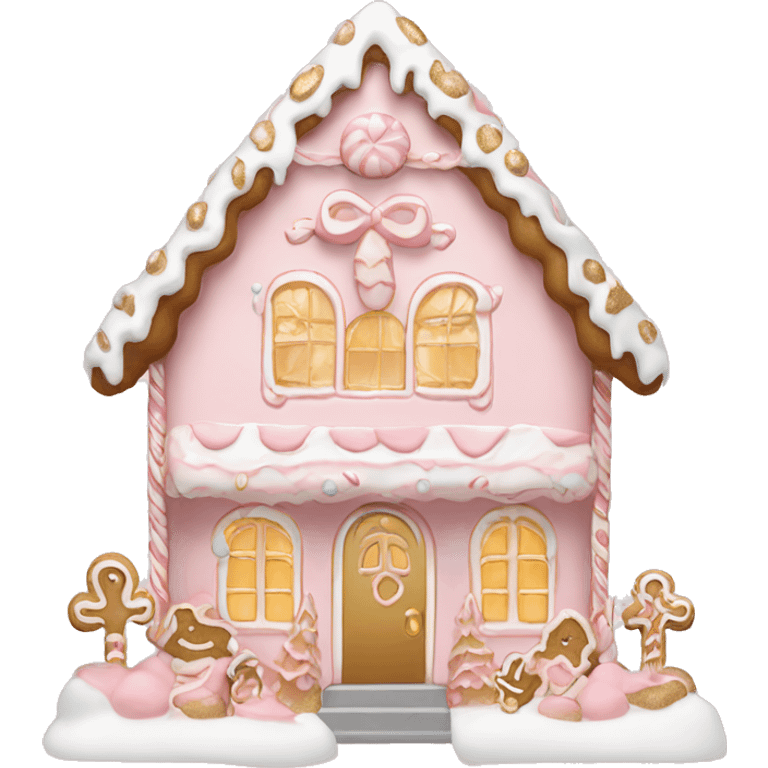 light pink and gold and white gingerbread house emoji