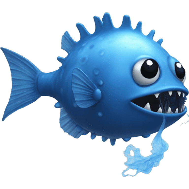 A blue angler fish with no lure and having blue smoke surrounding it ￼ emoji