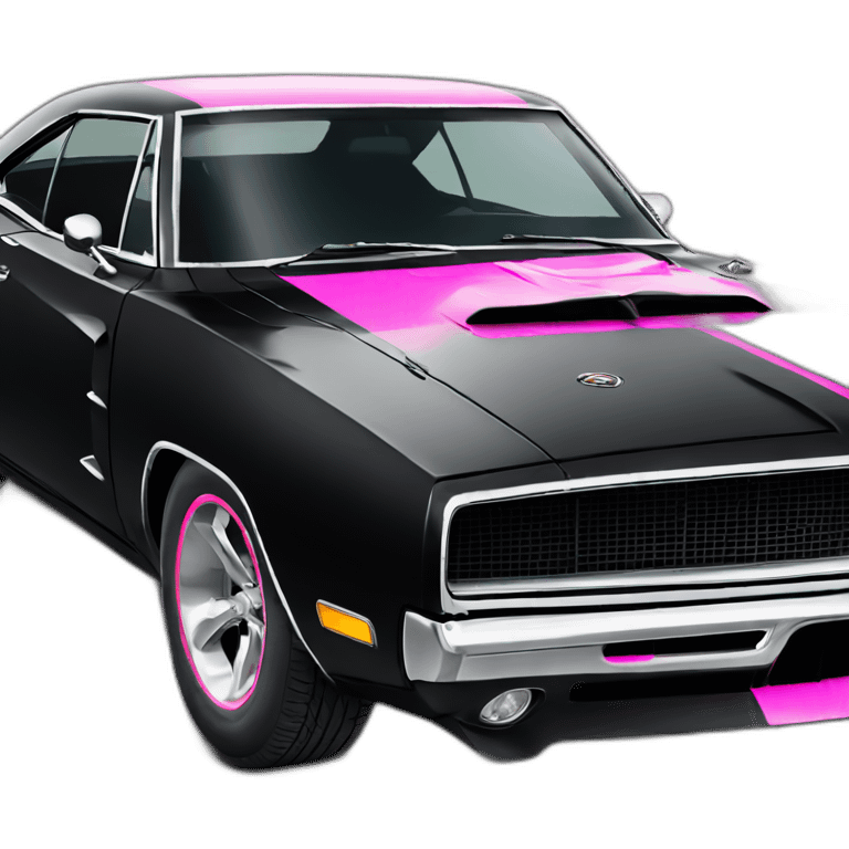 Black dodge charger car with pink stripes on the side  emoji