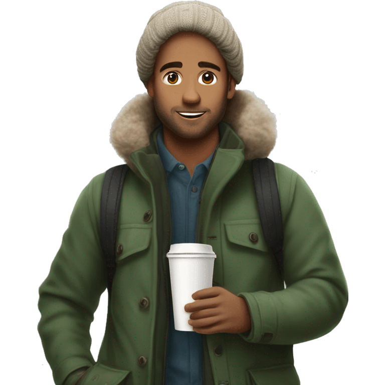 Winter Starbucks drink cute man walk for park a picture he have a coffee emoji