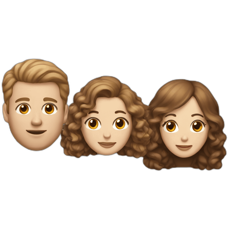 Head of a white man with light brown hair, a white woman with dark brown hair and a toy poodle with brown hair emoji