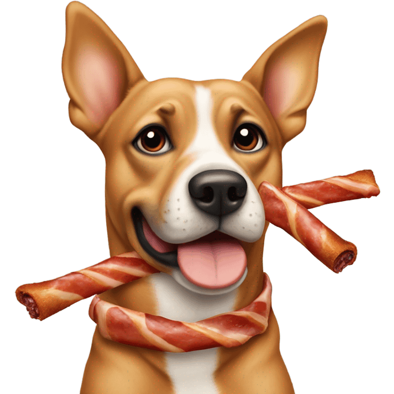 Dog smoking cig and carrying bacon emoji