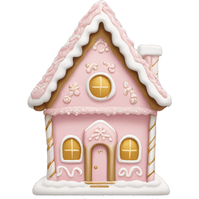 light pink and gold and white gingerbread house emoji