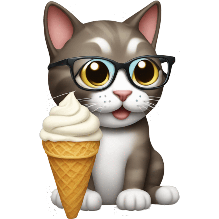 cat wearing glasses eating ice cream emoji