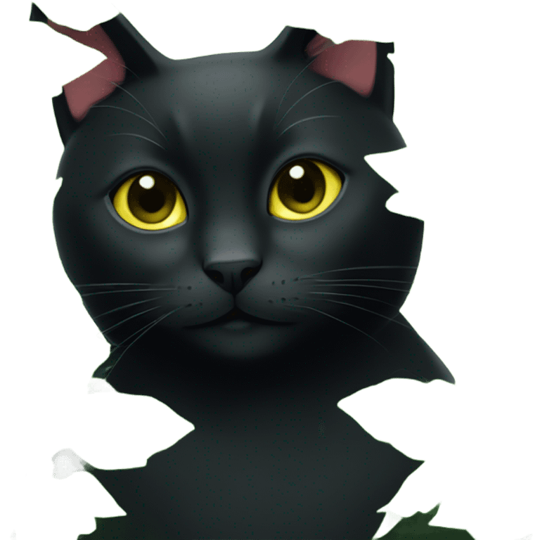 black cat with green leaves emoji