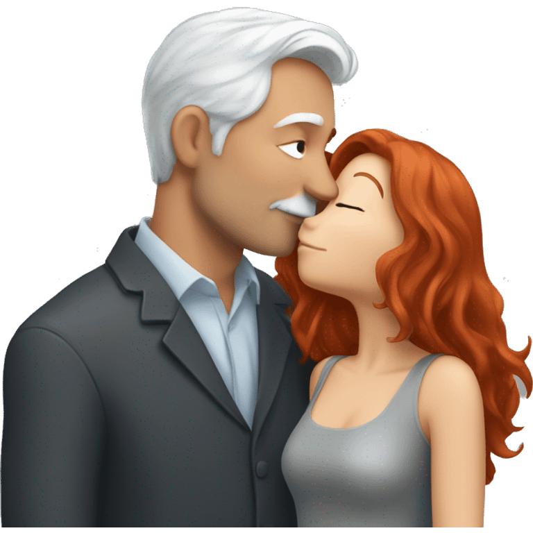 Redhead Girl Kissing silver haired man  emoji