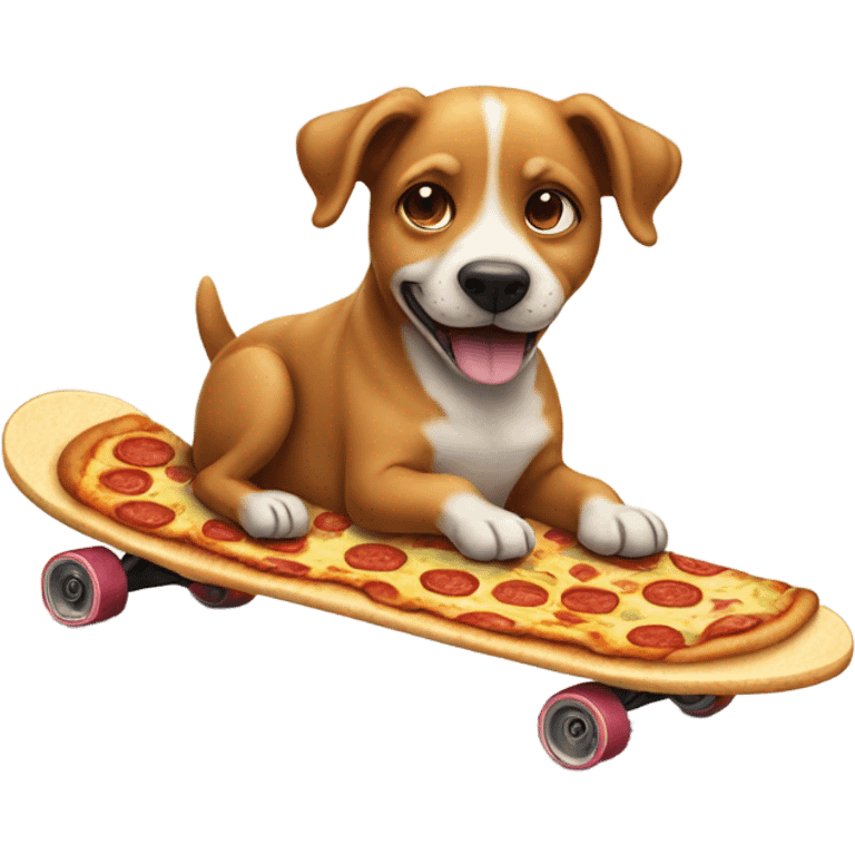 Dog eating a pizza on skateboard emoji