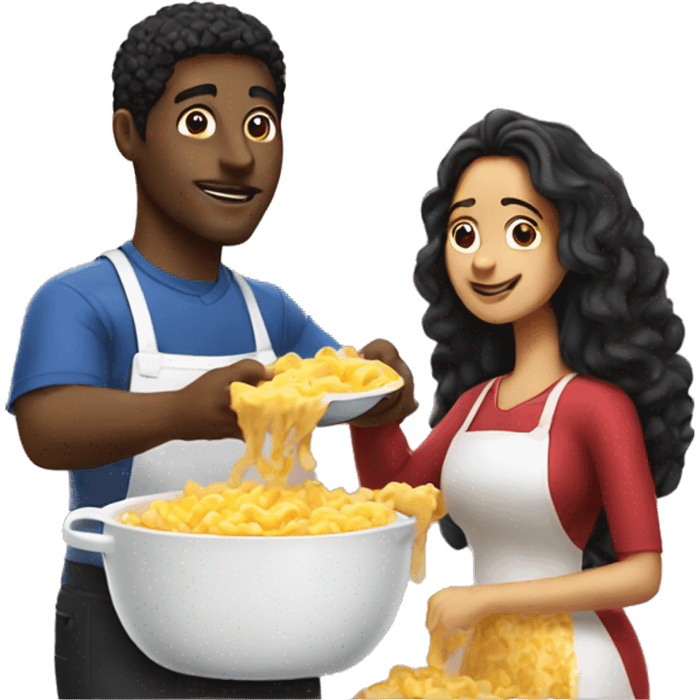 Black guy and Mexican woman making Mac n cheese emoji