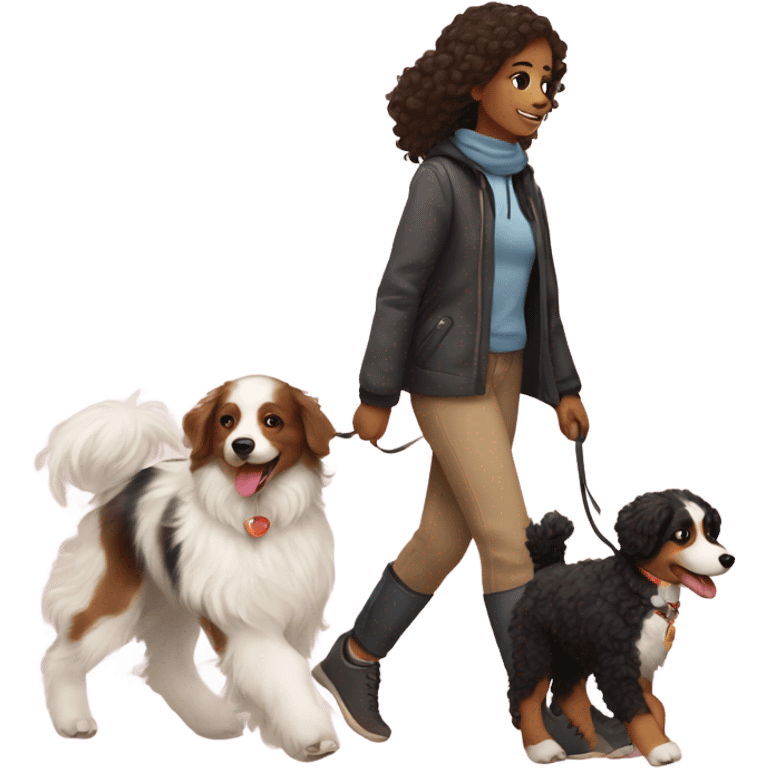 girl walking a poodle and an australian shepard  emoji